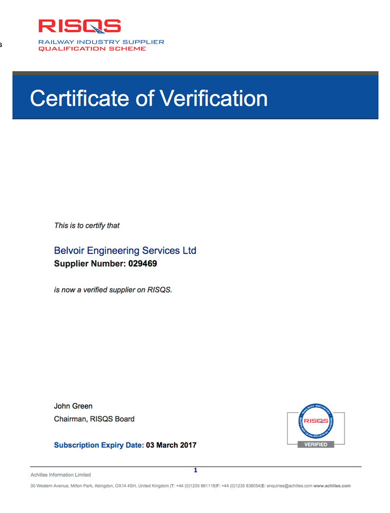 RISQS Certificate